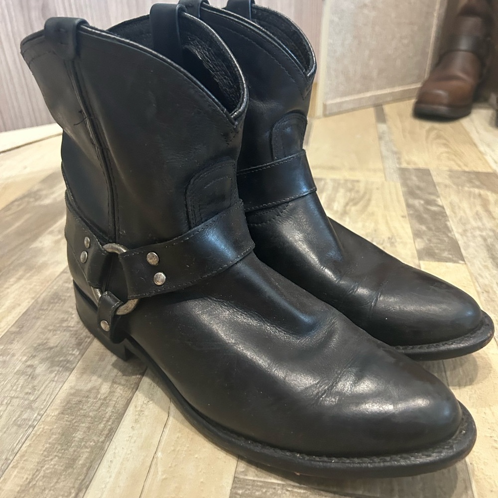 Frye Black Ankle Boots with Stacked Heel